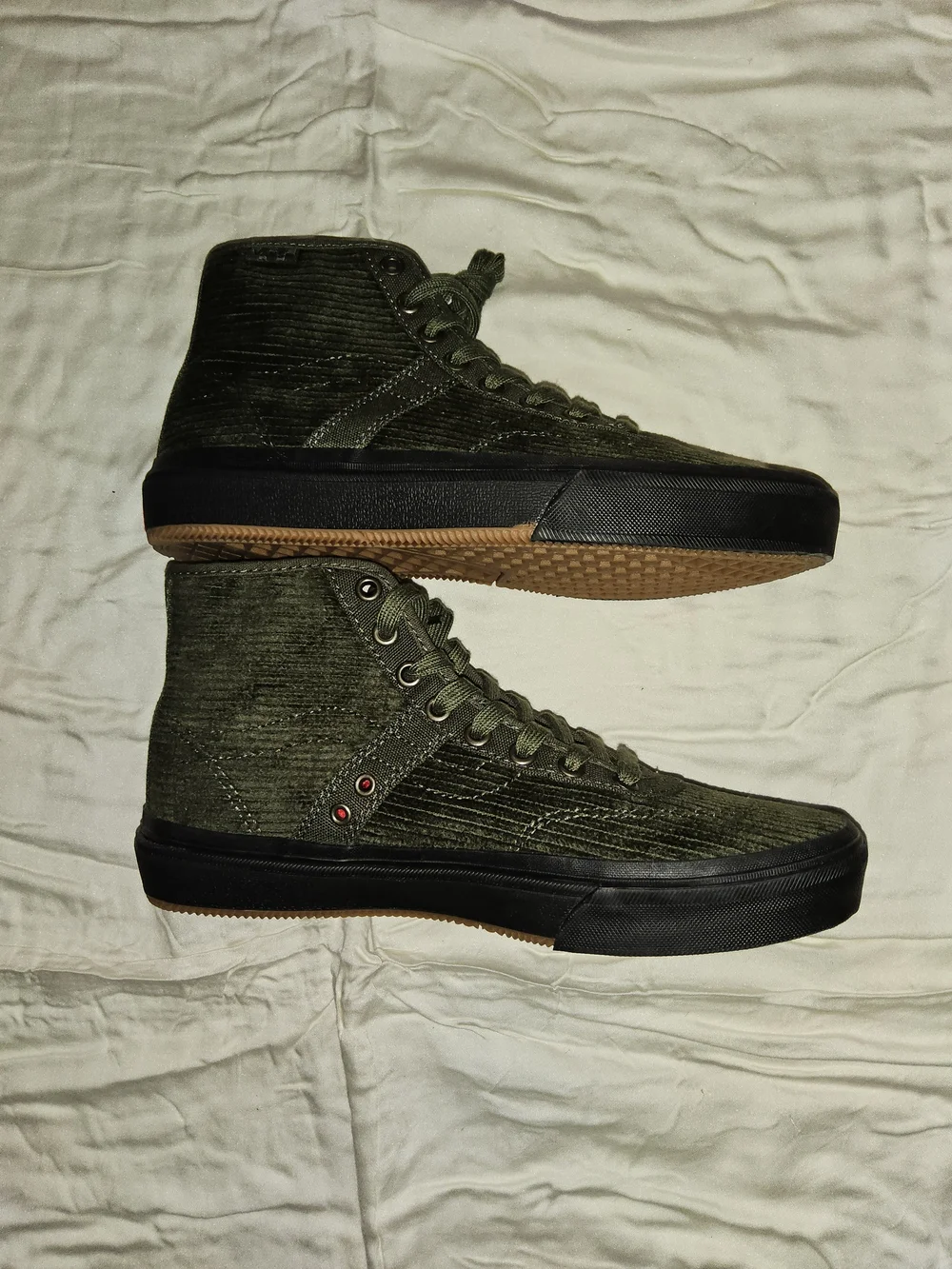 Vans High-Top Corduroy Sneakers in Olive Green with Black Sole